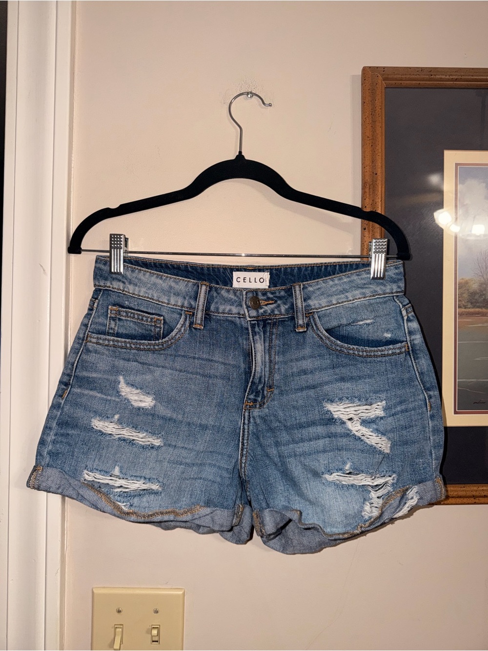 CELLO Washed Blue Distressed Denim Shorts